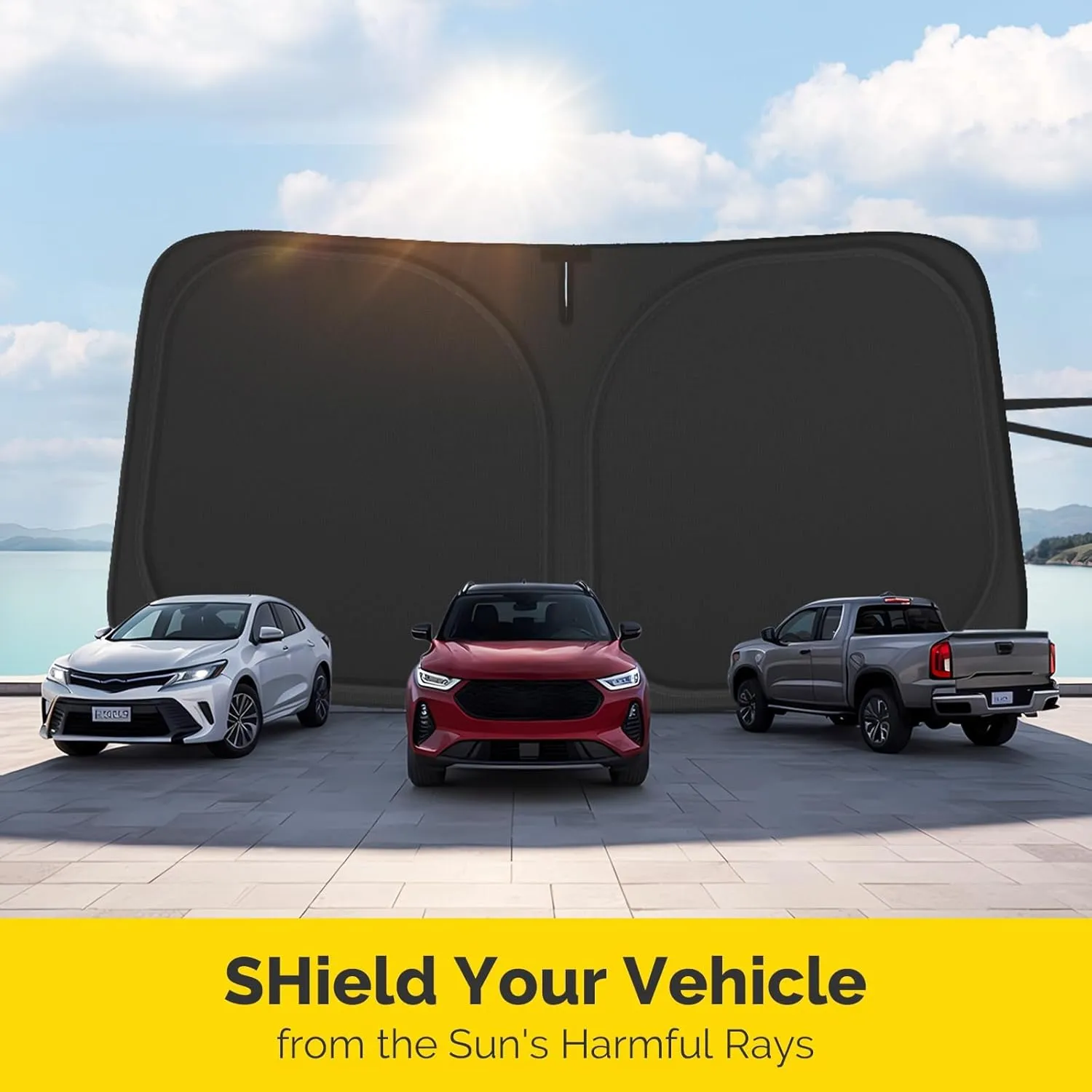Car Windshield Sun Shade Compatible with 2007-2021 Toyota Tundra Accessories Foldable Front Window Sunshade Custom for Tundra Limited SR5 Platinum TRD Pro Pickup Windshield Cover Sun Visor