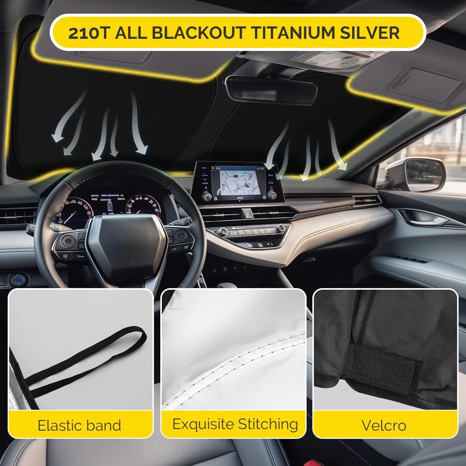 Car Windshield Sun Shade Compatible with 2007-2021 Toyota Tundra Accessories Foldable Front Window Sunshade Custom for Tundra Limited SR5 Platinum TRD Pro Pickup Windshield Cover Sun Visor