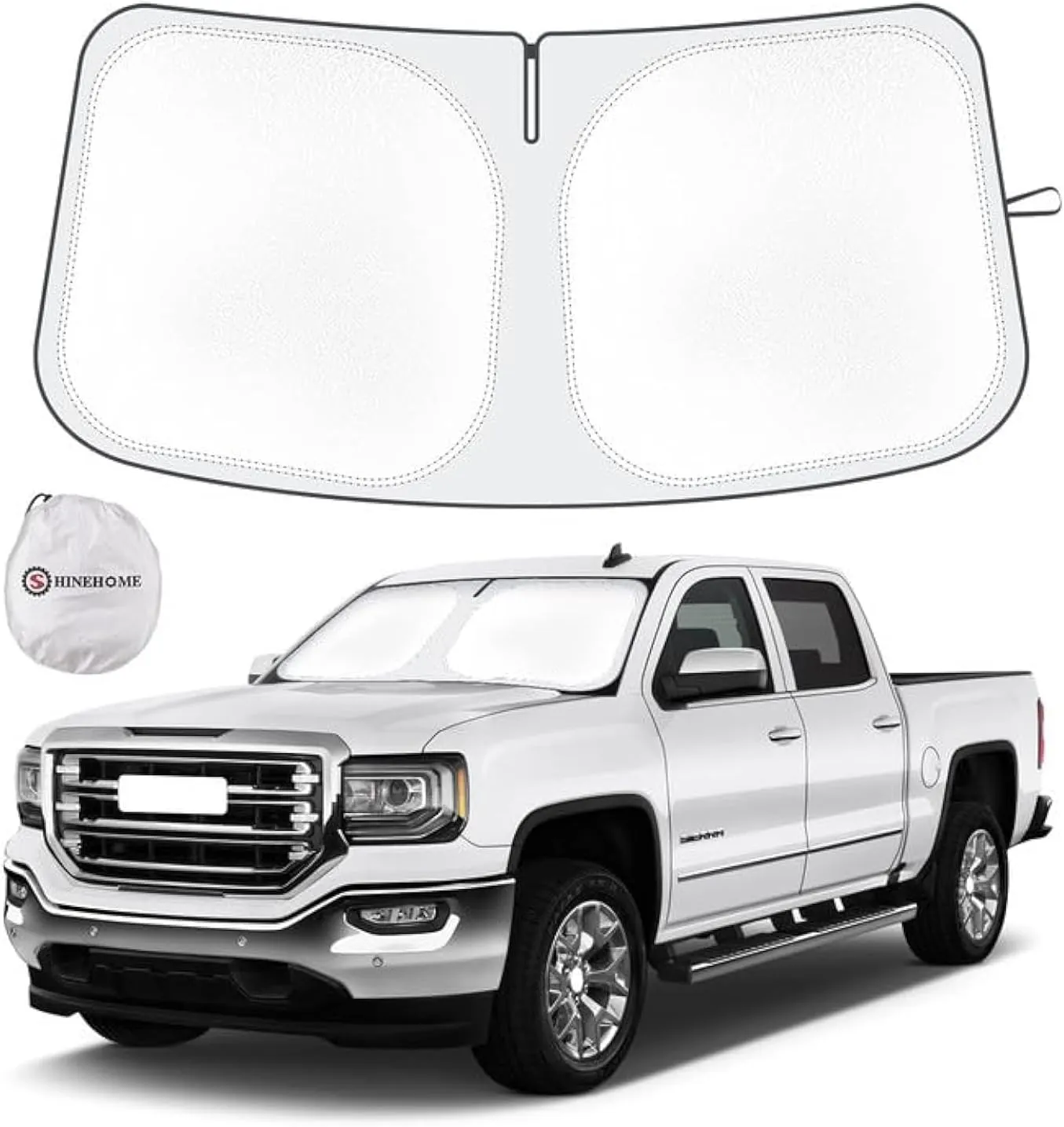 Car Windshield Sun Shade Compatible with 2025 2024 2023 2022 2021 2020 2019 GMC Sierra 1500 2500 3500 SLT, AT4, Denali Accessories Foldable Sunshade Truck Custom Windshield Sun Visor