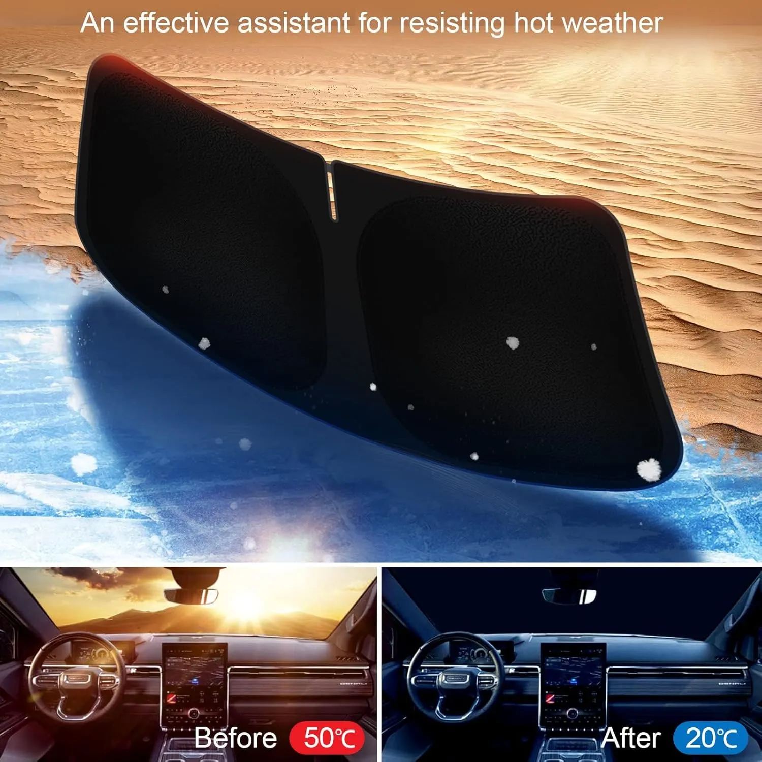 Car Windshield Sun Shade Compatible with 2025 2024 2023 2022 2021 2020 2019 GMC Sierra 1500 2500 3500 SLT, AT4, Denali Accessories Foldable Sunshade Truck Custom Windshield Sun Visor