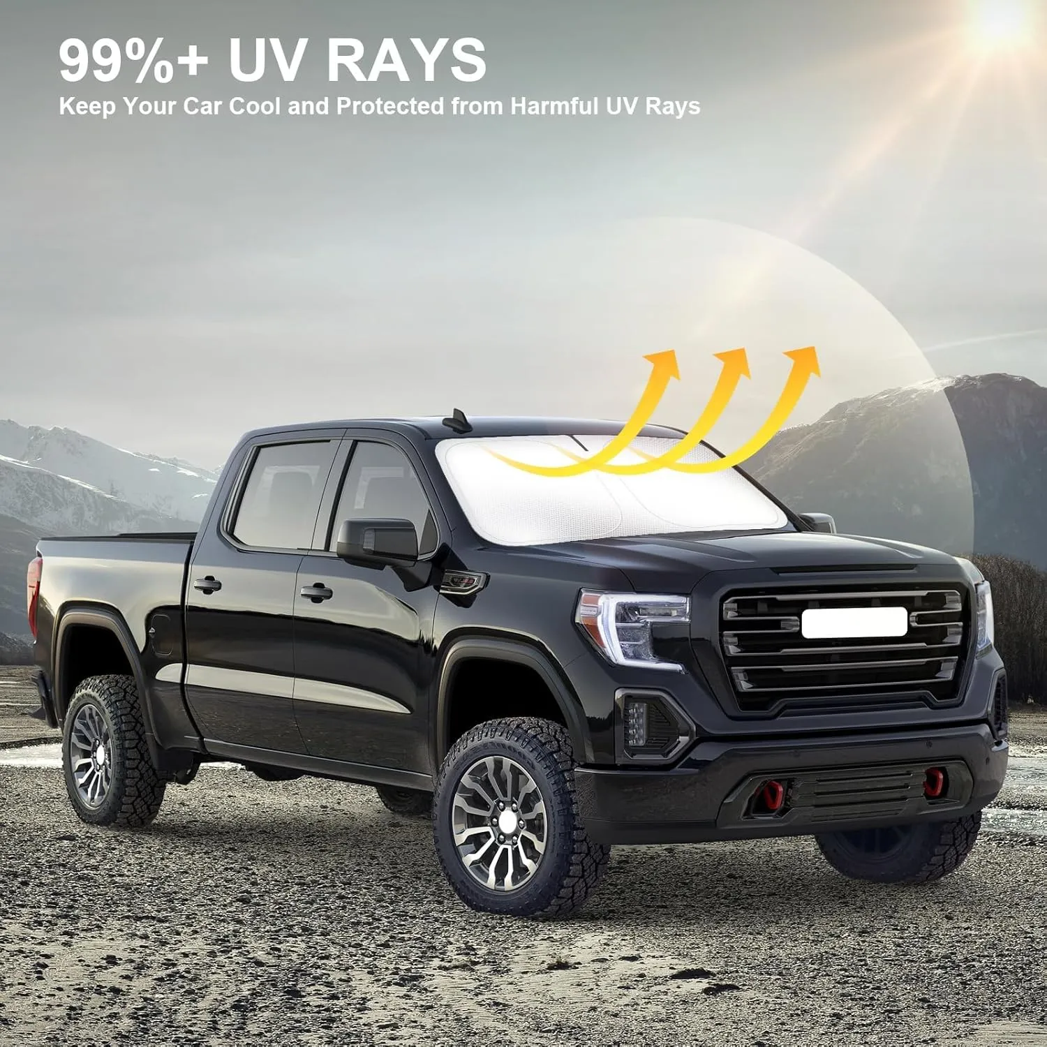 Car Windshield Sun Shade Compatible with 2025 2024 2023 2022 2021 2020 2019 GMC Sierra 1500 2500 3500 SLT, AT4, Denali Accessories Foldable Sunshade Truck Custom Windshield Sun Visor