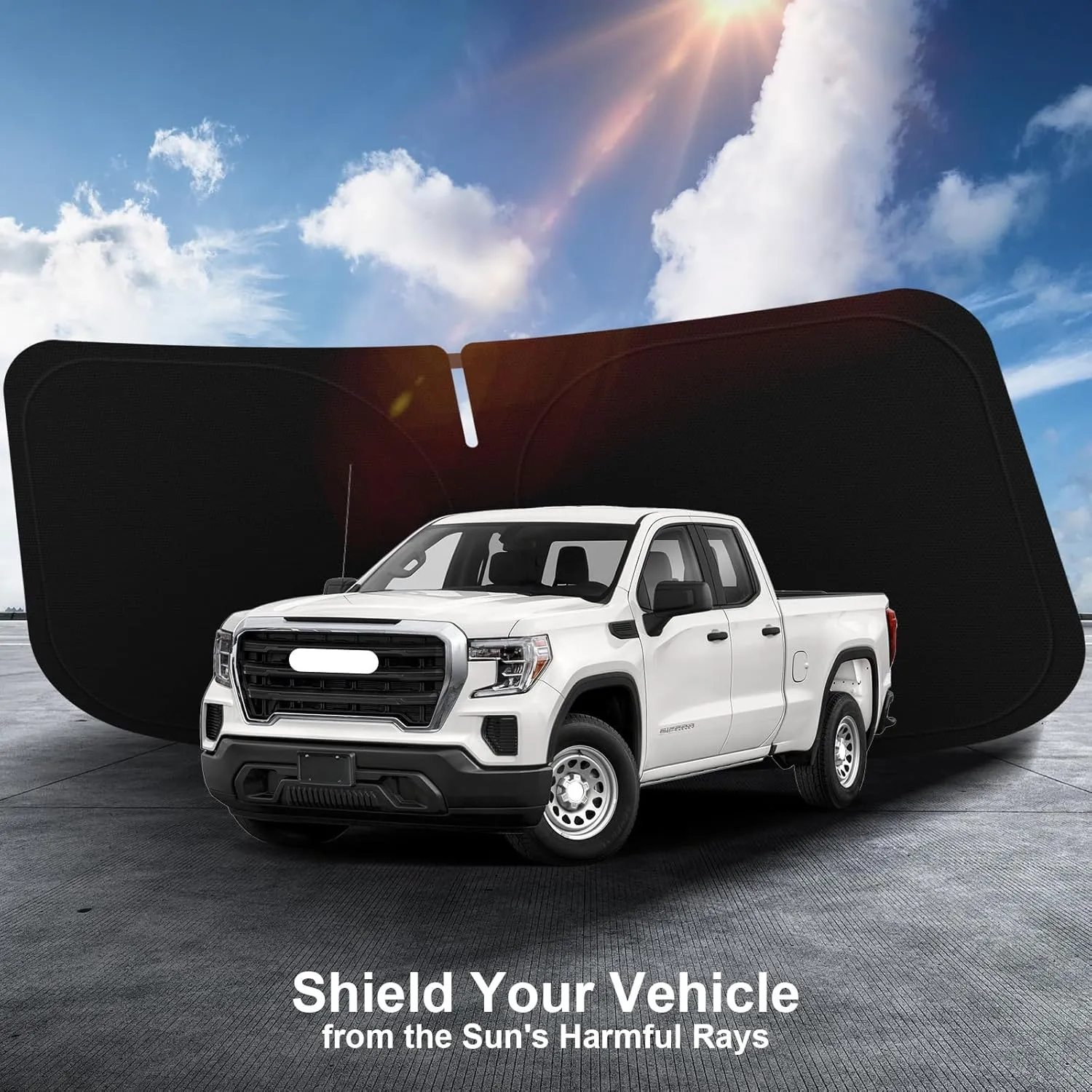Car Windshield Sun Shade Compatible with 2025 2024 2023 2022 2021 2020 2019 GMC Sierra 1500 2500 3500 SLT, AT4, Denali Accessories Foldable Sunshade Truck Custom Windshield Sun Visor