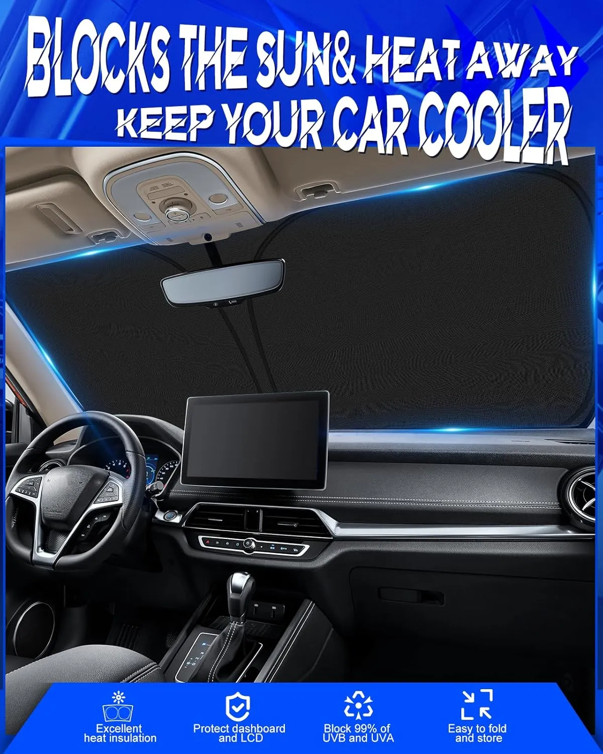 Car Windshield Sun Shade Compatible with Honda Pilot 2016-2025 Accessories, Foldable Window Sunshade Block UV Rays and Sun Heat