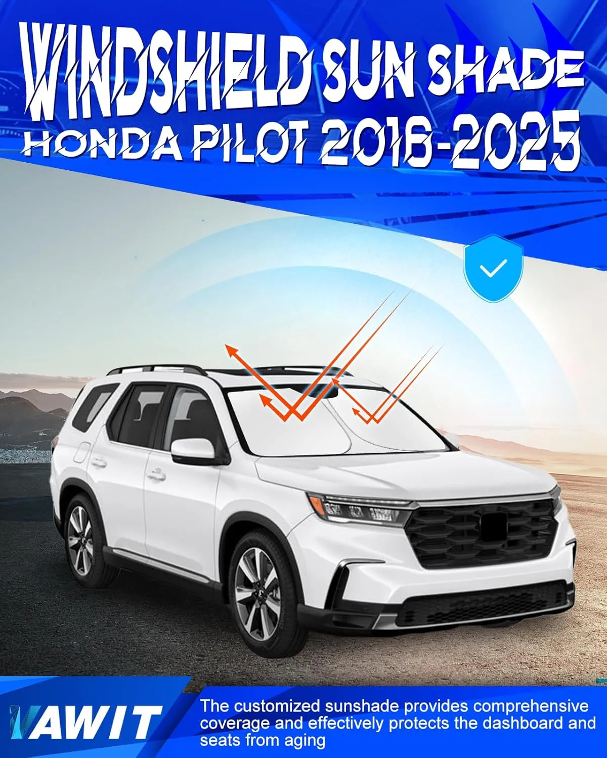 Car Windshield Sun Shade Compatible with Honda Pilot 2016-2025 Accessories, Foldable Window Sunshade Block UV Rays and Sun Heat