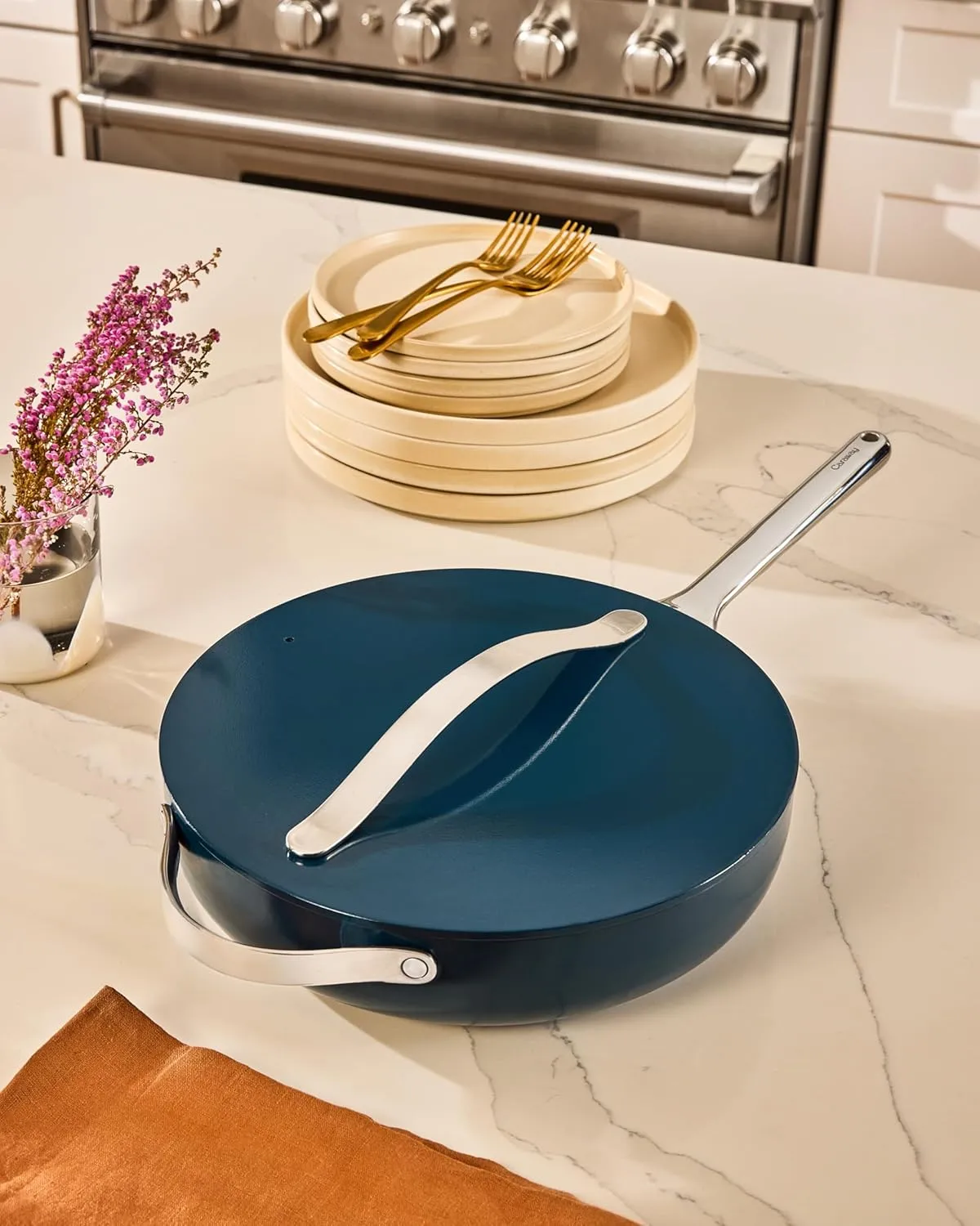 Caraway Nonstick Ceramic Sauté Pan with Lid (4.5 qt, 11.8") - Non Toxic, PTFE & PFOA Free - Oven Safe & Compatible with All Stovetops (Gas, Electric & Induction) - Sage