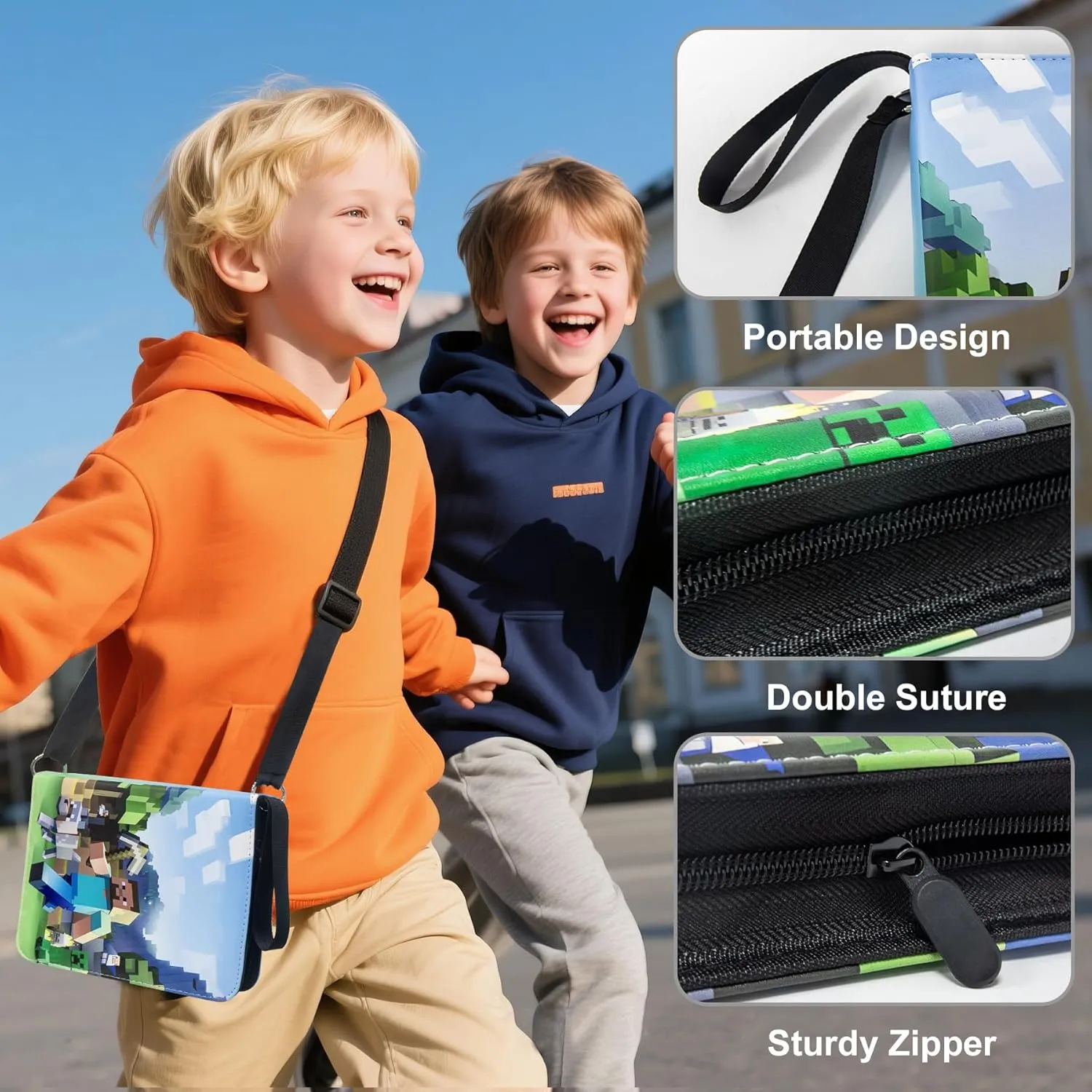 Card Binder with Shoulder Strap, 4 Pocket with 50 Sleeves up to 400 Cards, Waterproof Card Storage Bag for Kids, Game Cards Display Case