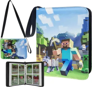 Card Binder with Shoulder Strap, 4 Pocket with 50 Sleeves up to 400 Cards, Waterproof Card Storage Bag for Kids, Game Cards Display Case