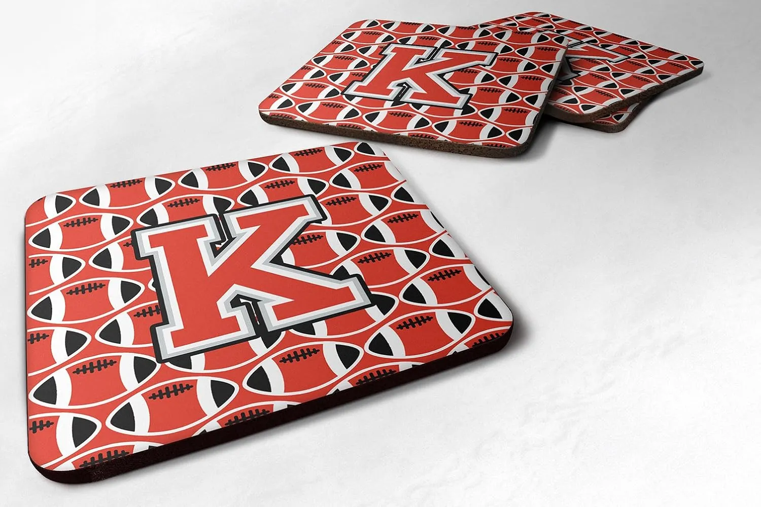 Caroline's Treasures CJ1067-KFC Letter K Football Scarlet and Grey Foam Coaster Set of 4 Set of 4 Cup Coasters for Indoor Outdoor, Tabletop Protection, Anti Slip, Mouse pad Material