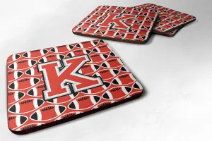 Caroline's Treasures CJ1067-KFC Letter K Football Scarlet and Grey Foam Coaster Set of 4 Set of 4 Cup Coasters for Indoor Outdoor, Tabletop Protection, Anti Slip, Mouse pad Material