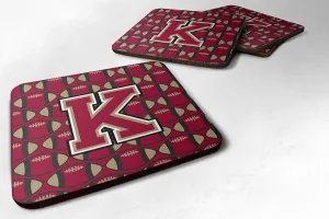Caroline's Treasures CJ1078-KFC Letter K Football Garnet and Gold Foam Coaster Set of 4 Set of 4 Cup Coasters for Indoor Outdoor, Tabletop Protection, Anti Slip, Mouse pad Material
