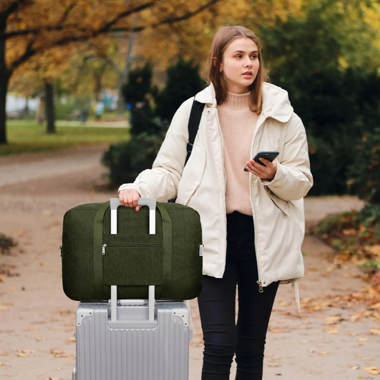 Carry on luaggage 22x14x9 Airlines Approved Foldable Carry on Bag Travel Duffel Packable Duffle Overnight for Women and Men 40L (Army Green)