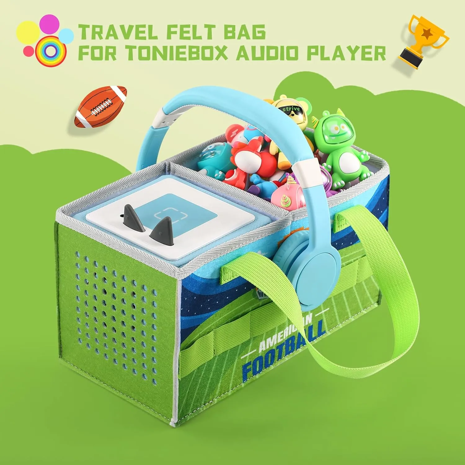 Carrying Case for Toniebox Starter Set and Tonies Figurines, Felt Organizer Travel Bag with Strap for Tonies Box, Travel Cloth Musical Toy Folding Bag for Toniebox Accessories