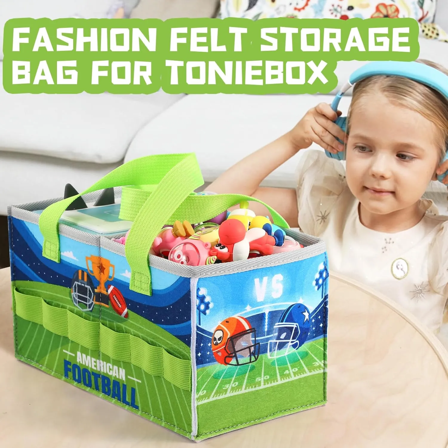 Carrying Case for Toniebox Starter Set and Tonies Figurines, Felt Organizer Travel Bag with Strap for Tonies Box, Travel Cloth Musical Toy Folding Bag for Toniebox Accessories