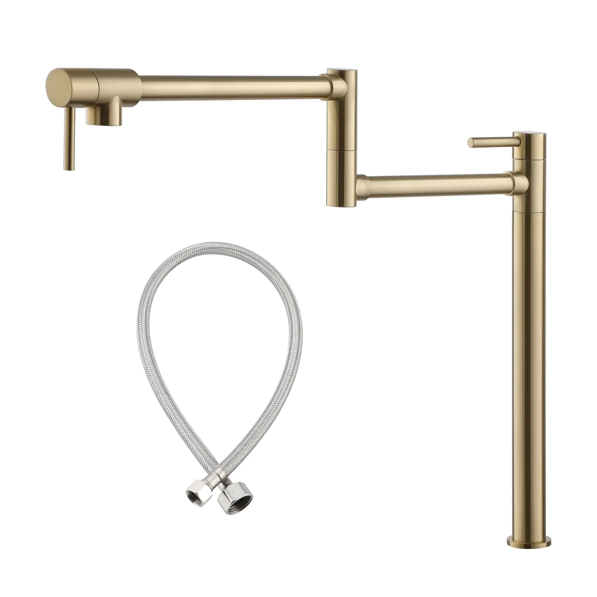CASAINC Commercial Deck Mounted Pot Filler Kitchen Faucet with Dual Swing Arm, Chrome