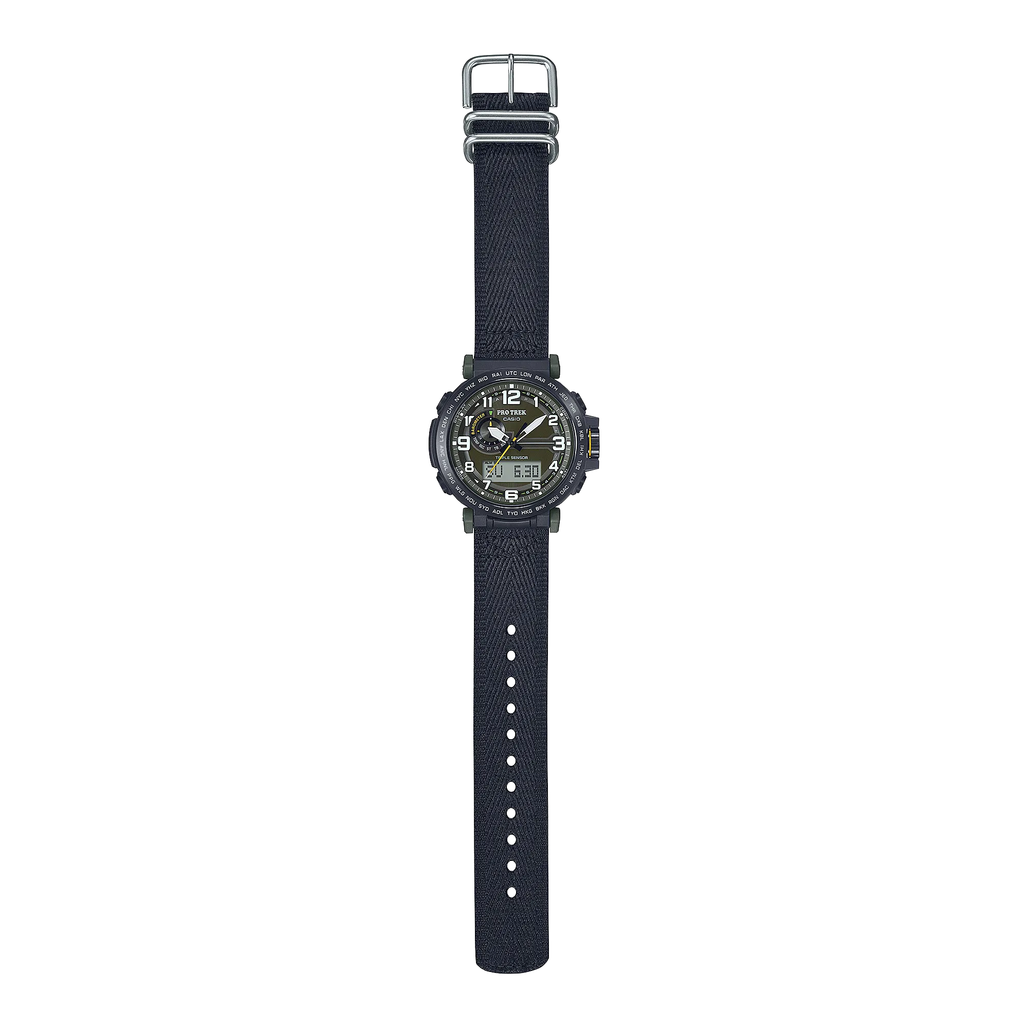 Casio Protek DUO Climber Black Fabric Strap Watch PRG601YB-3D