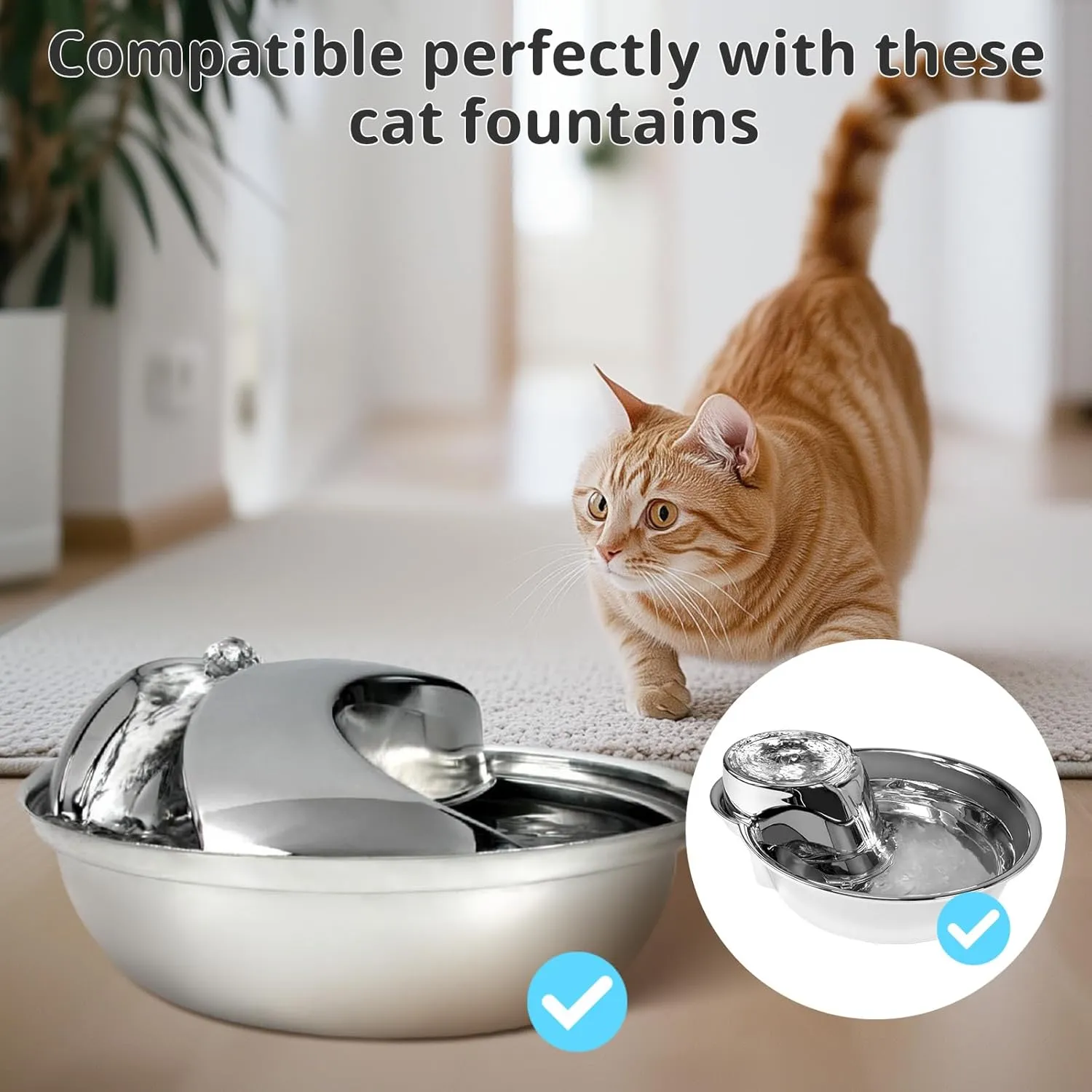 Cat Water Fountain Filters, 9 Pack Replacement Filters for Ceramic & Stainless Steel Fountains Automatic Pet Fountain Dog Water Dispenser (9 Pack)