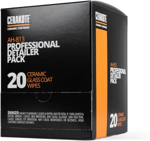 CERAKOTE Ceramic Glass Coat Protectant Pro Pack (20 Count Wipes) - Hydrophobic Automotive Rain Repellant, Long-Lasting and Durable Ceramic Coating, Quick and Easy Application