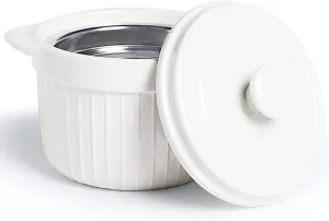 Ceramic Bacon Grease Container Keeper with Strainer, Frying Oil Storage Can, White
