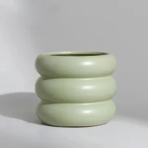 Ceramic Plant Pot Indoor, 4.5 Inch Flower Pot with Drainage Hole, Small Bubble Design Ceramic Planter for Home & Office Decor (Green)