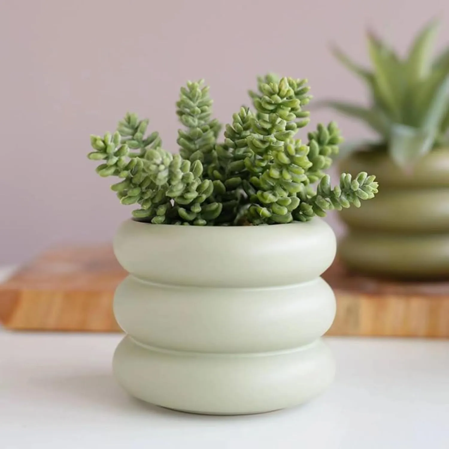 Ceramic Plant Pot Indoor, 4.5 Inch Flower Pot with Drainage Hole, Small Bubble Design Ceramic Planter for Home & Office Decor (Green)
