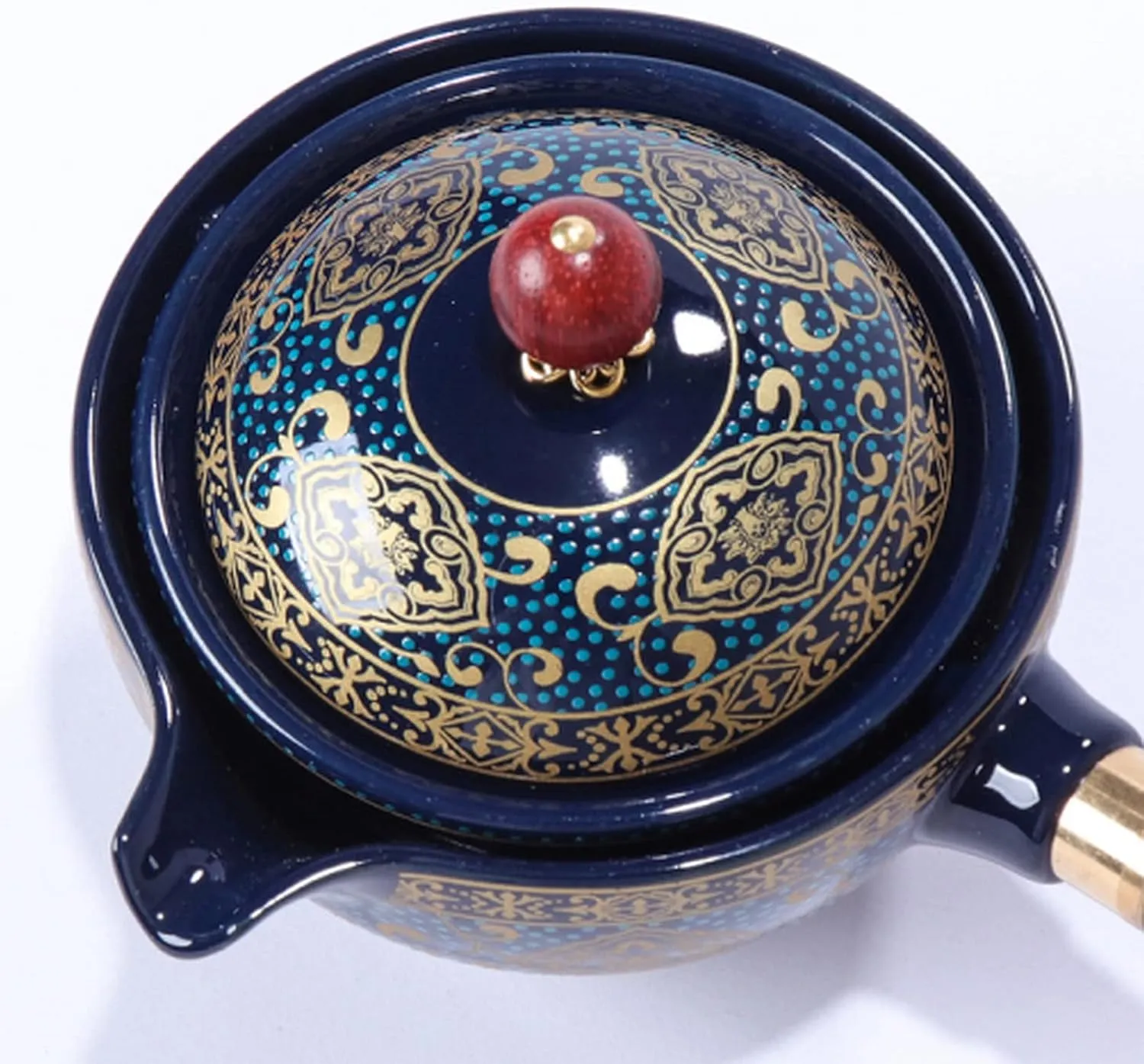 Ceramic Portable Travel Tea Set, Chinese Kungfu Tea Set with 360 Rotation Teapot and Infuser, 4 Tea Cups, Tea Tray And Travel Bag (Floral Blue)