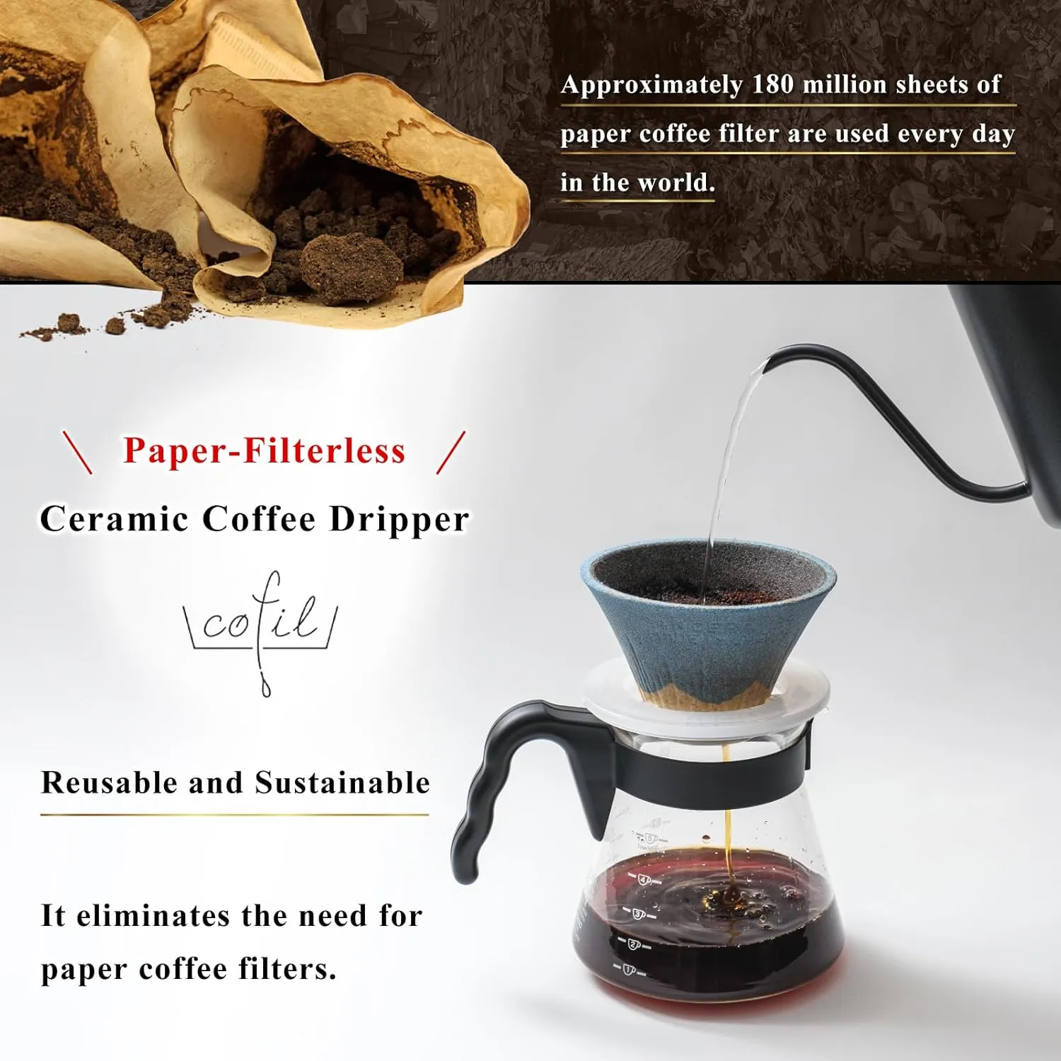 Ceramic Reusable Coffee Filter Dripper Paperless Sustinable Mt. Fuji Made in Japan (Black)