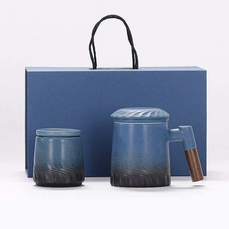 Ceramic Tea Mug Water Separation Filter Cup With Lid