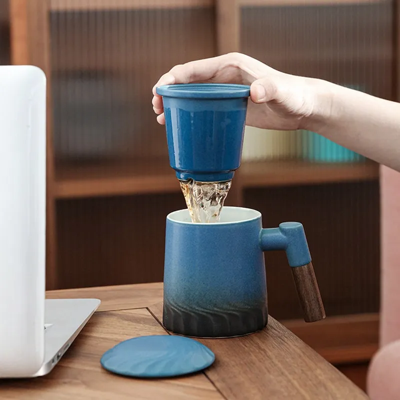 Ceramic Tea Mug Water Separation Filter Cup With Lid