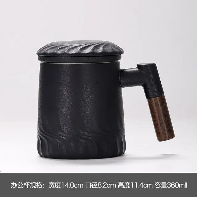 Ceramic Tea Mug Water Separation Filter Cup With Lid