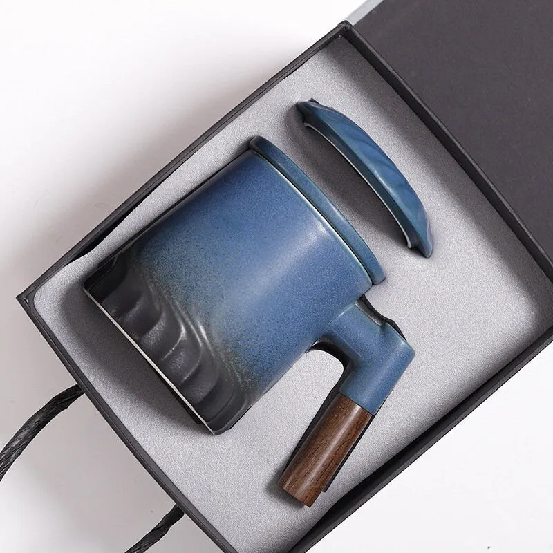Ceramic Tea Mug Water Separation Filter Cup With Lid
