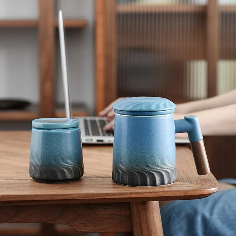 Ceramic Tea Mug Water Separation Filter Cup With Lid
