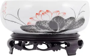 Ceramics Water Lily Bowl Narcissus Nautance Copper Coin Grass Flowerpot with Stand Lotus Hydroponic Container Daffodil Bonsai Planter for Garden Home Decoration