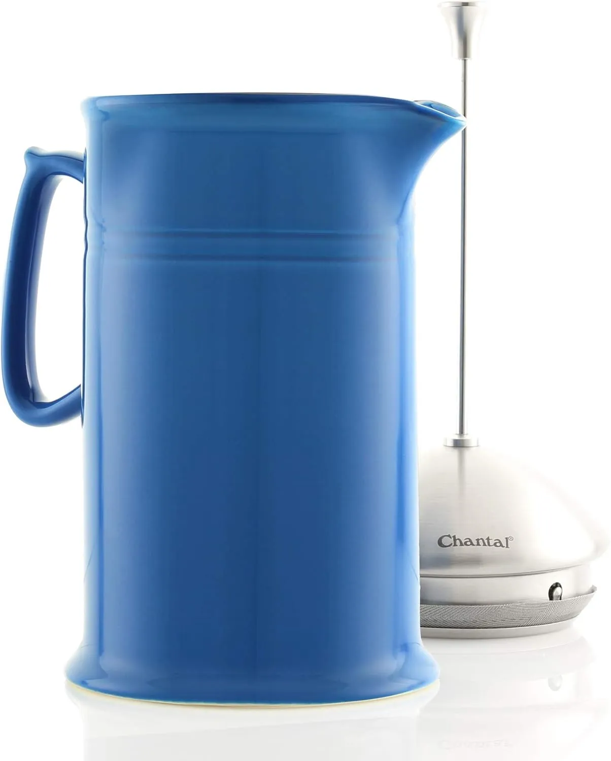 Chantal Stoneware French Press with Stainless Steel Plunger and Lid, 28 ounce capacity, Blue Cove
