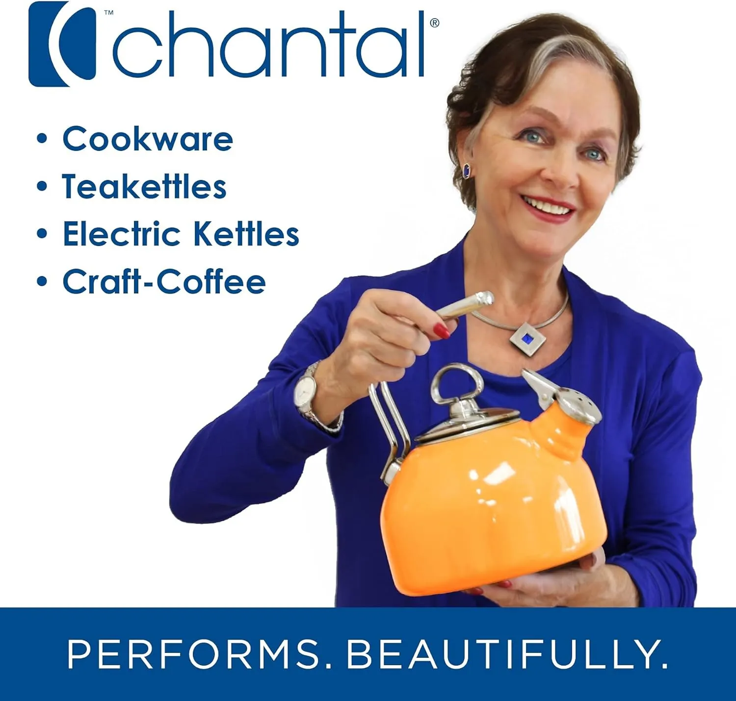 Chantal Stoneware French Press with Stainless Steel Plunger and Lid, 28 ounce capacity, Blue Cove