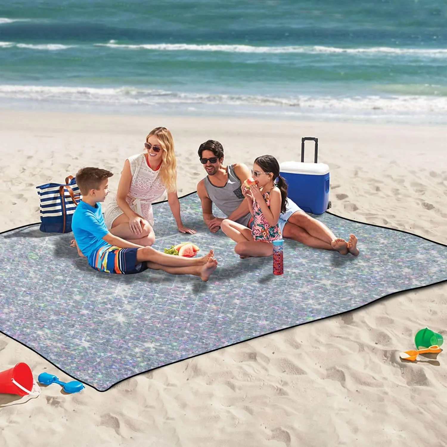 CHIFIGNO Glitter Texture Silver Pink Picnic Blanket Foldable Beach Mat Sand Free Waterproof Outdoor Blankets for Grass 80" x 60"