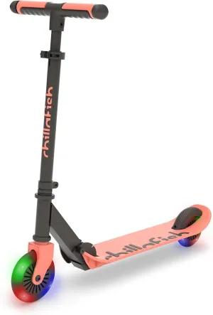 Chillafish Flexxi Mini Glow Foldable 2-Wheeled Scooter with Light-up Wheels, Integrated Brake, Adjustable and Foldable Handlebar, for Kids 5 Years and up, Flamingo