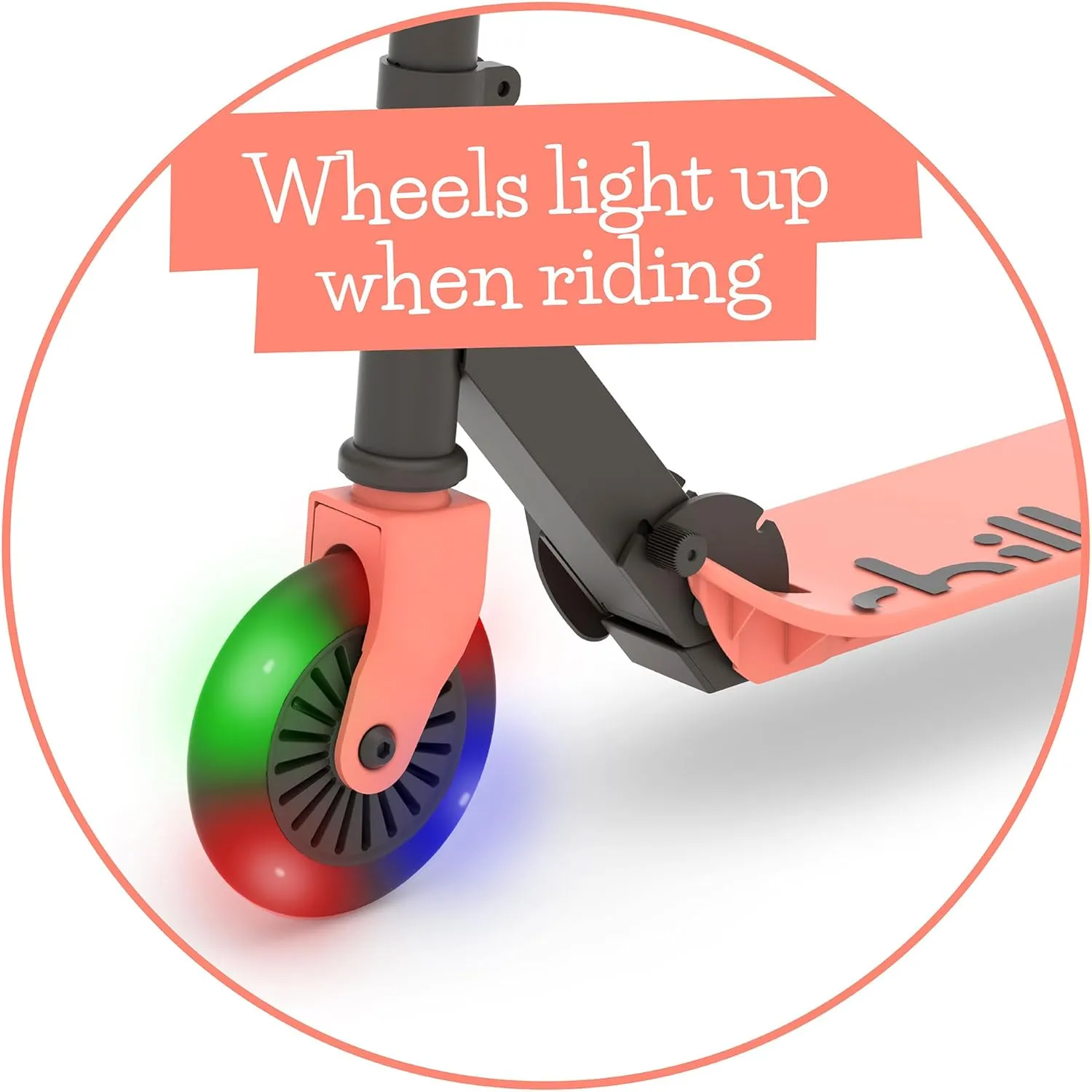 Chillafish Flexxi Mini Glow Foldable 2-Wheeled Scooter with Light-up Wheels, Integrated Brake, Adjustable and Foldable Handlebar, for Kids 5 Years and up, Flamingo