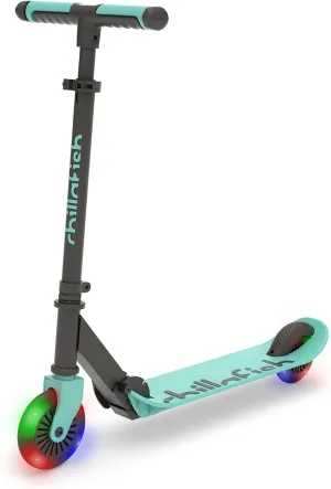 Chillafish Flexxi Mini Glow Foldable 2-Wheeled Scooter with Light-up Wheels, Integrated Brake, Adjustable and Foldable Handlebar, for Kids 5 Years and up, Mint