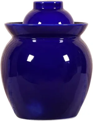 Chinese Porcelain Pickling Jar, Thicken Kimchi Pot with Lid Ceramic Food Storage Sealed Containers, Household Pickles Fermented Foods Turnip Cabbage Fermenting Crock Blue-0.5KG