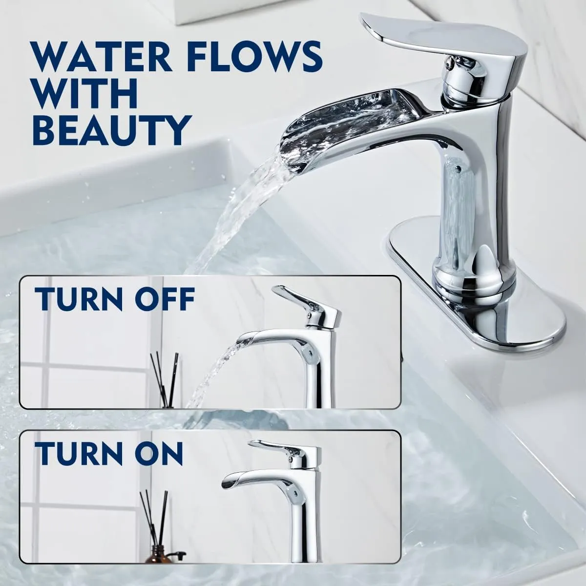 Chrome Bathroom Faucet,Yundoom Waterfall Pop Up Drain Single Handle Bathroom Faucets Sink Silver,Vanity Farmhouse Bathroom Faucet