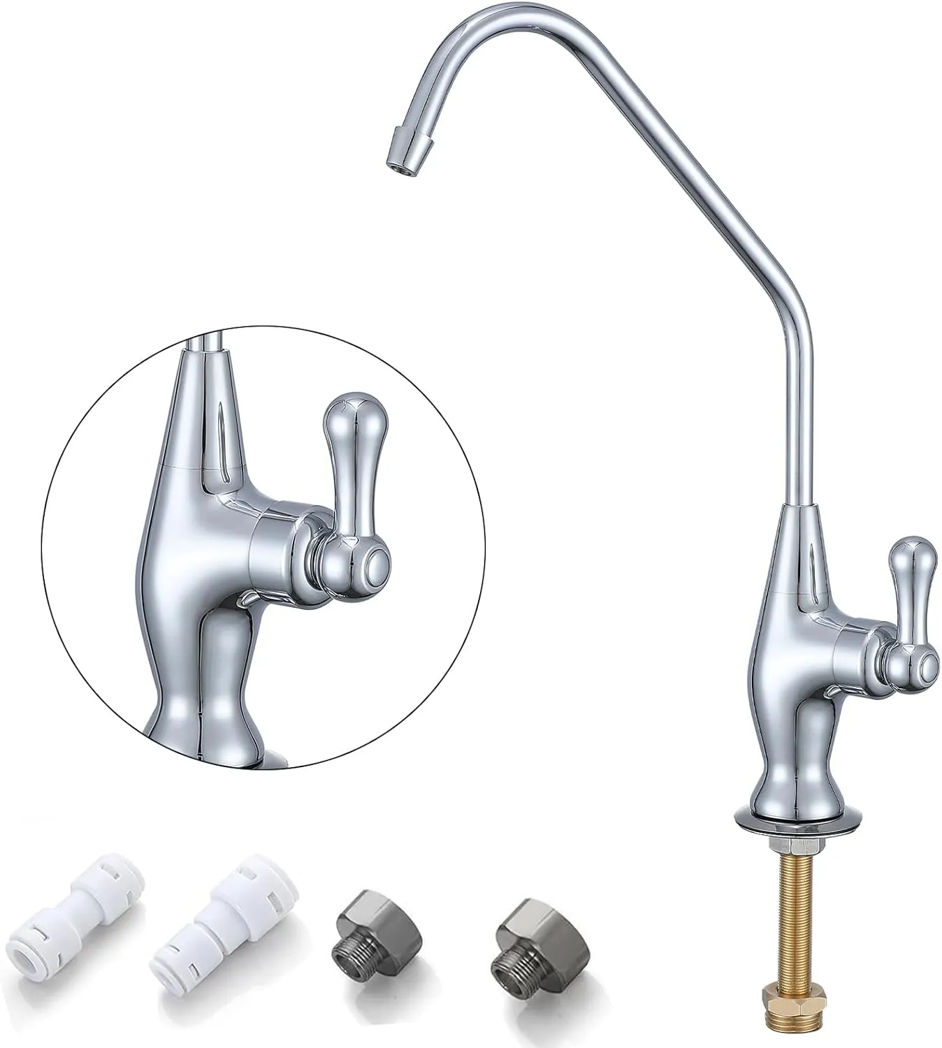 Chrome Brass Drinking Water Purifier Faucet, Reverse Osmosis Tap for Non Air Gap RO Water Filtration System, Kitchen Water Filter RO Faucet for Kitchen Bar Sink