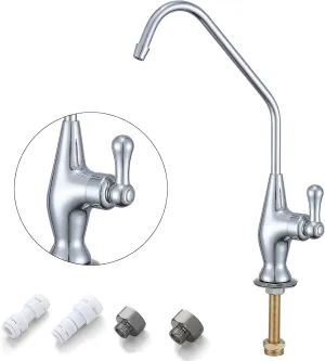 Chrome Brass Drinking Water Purifier Faucet, Reverse Osmosis Tap for Non Air Gap RO Water Filtration System, Kitchen Water Filter RO Faucet for Kitchen Bar Sink