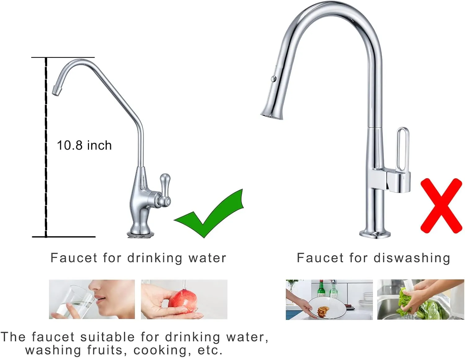 Chrome Brass Drinking Water Purifier Faucet, Reverse Osmosis Tap for Non Air Gap RO Water Filtration System, Kitchen Water Filter RO Faucet for Kitchen Bar Sink
