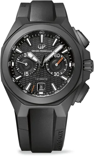 Chrono Hawk Automatic Men's Watch, Black Dial, Black Rubber Band, 44mm Ceramic Case, 100m Water Resistant, Chronograph, Skeleton Face, Deployment Clasp