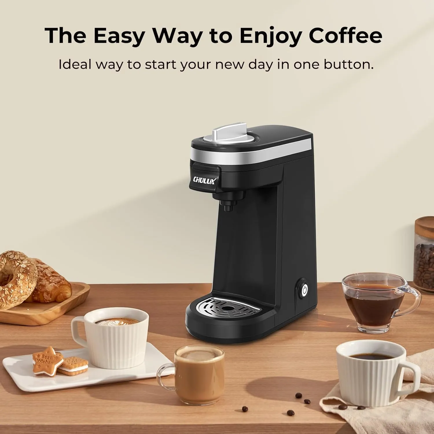 CHULUX Single Serve Coffee Maker for K Capsule and Ground Coffee, Single Cup Coffee Machine, Black