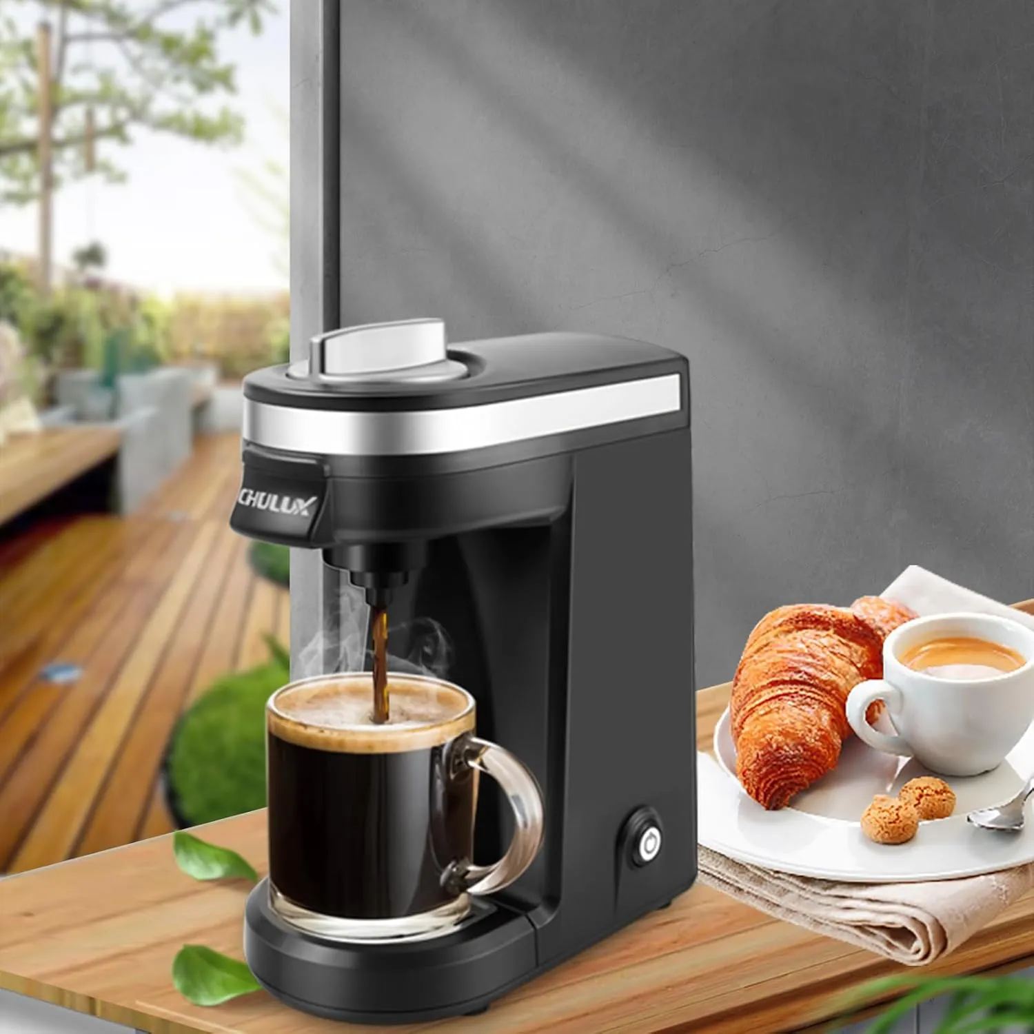 CHULUX Single Serve Coffee Maker for K Capsule and Ground Coffee, Single Cup Coffee Machine, Black