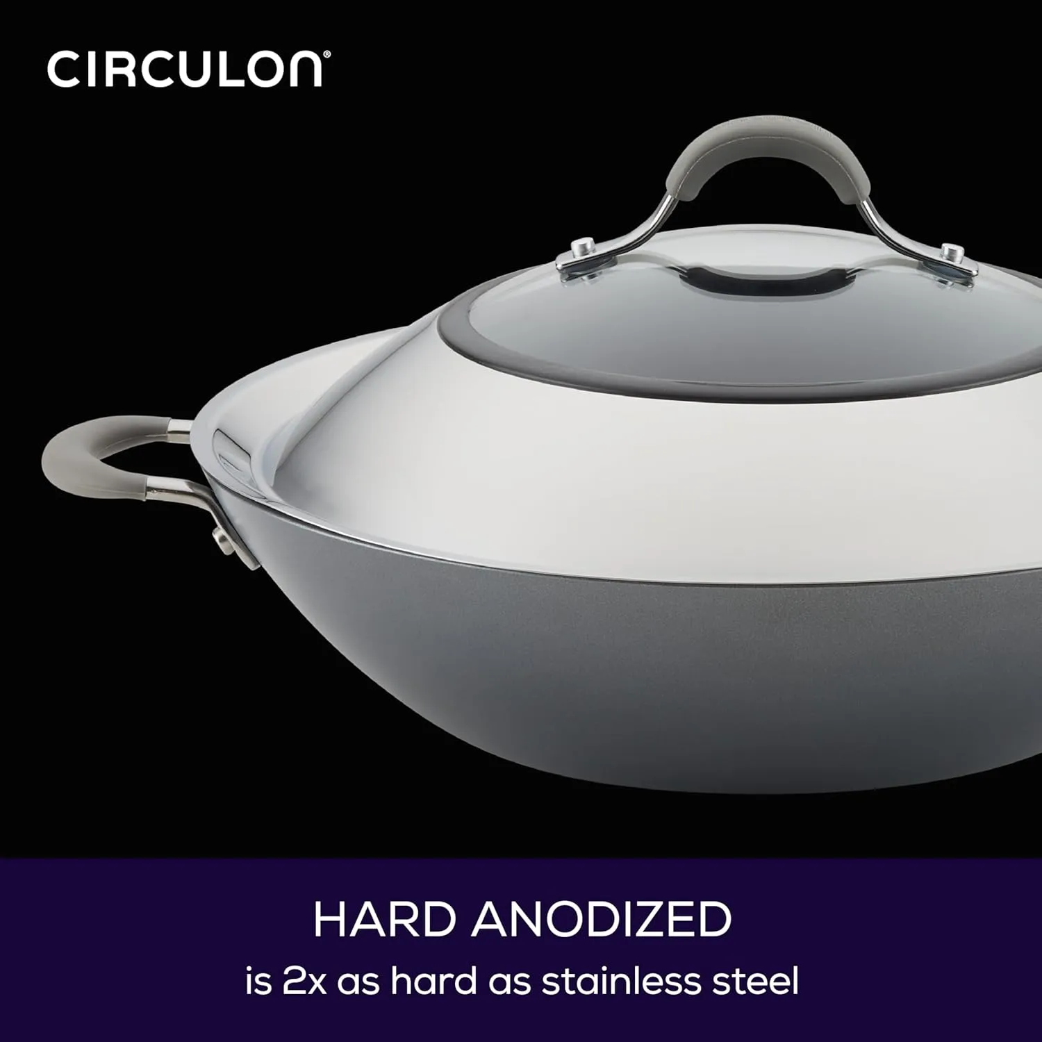 Circulon 81402 14-Inch Side Handles Hard Anodized Aluminum Wok, 14 Inch, Oyster Gray