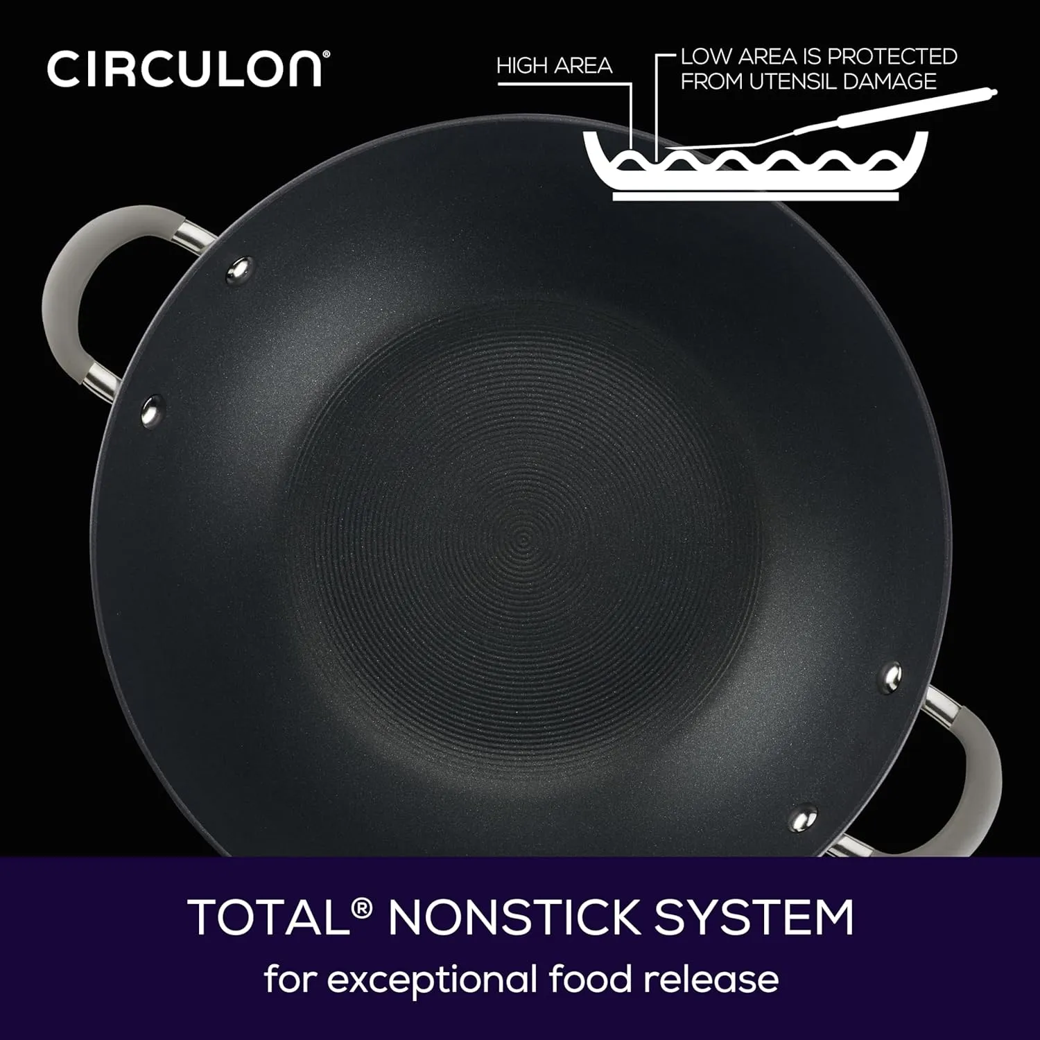 Circulon 81402 14-Inch Side Handles Hard Anodized Aluminum Wok, 14 Inch, Oyster Gray