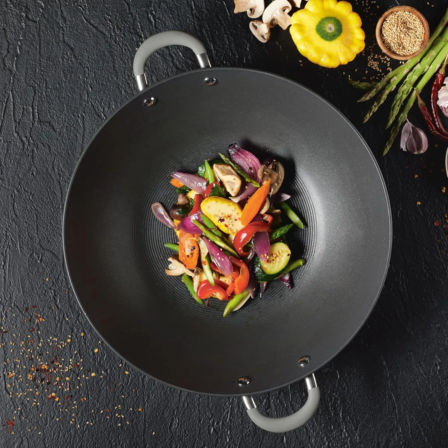 Circulon 81402 14-Inch Side Handles Hard Anodized Aluminum Wok, 14 Inch, Oyster Gray