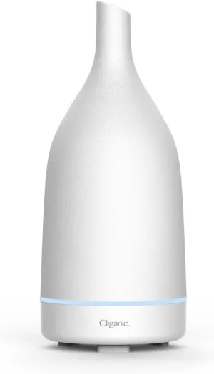 Cliganic Ceramic Aromatherapy Diffuser for Essential Oils (White) - 7 Color Lights, Cool Mist, Auto Shut Off for Home & Office